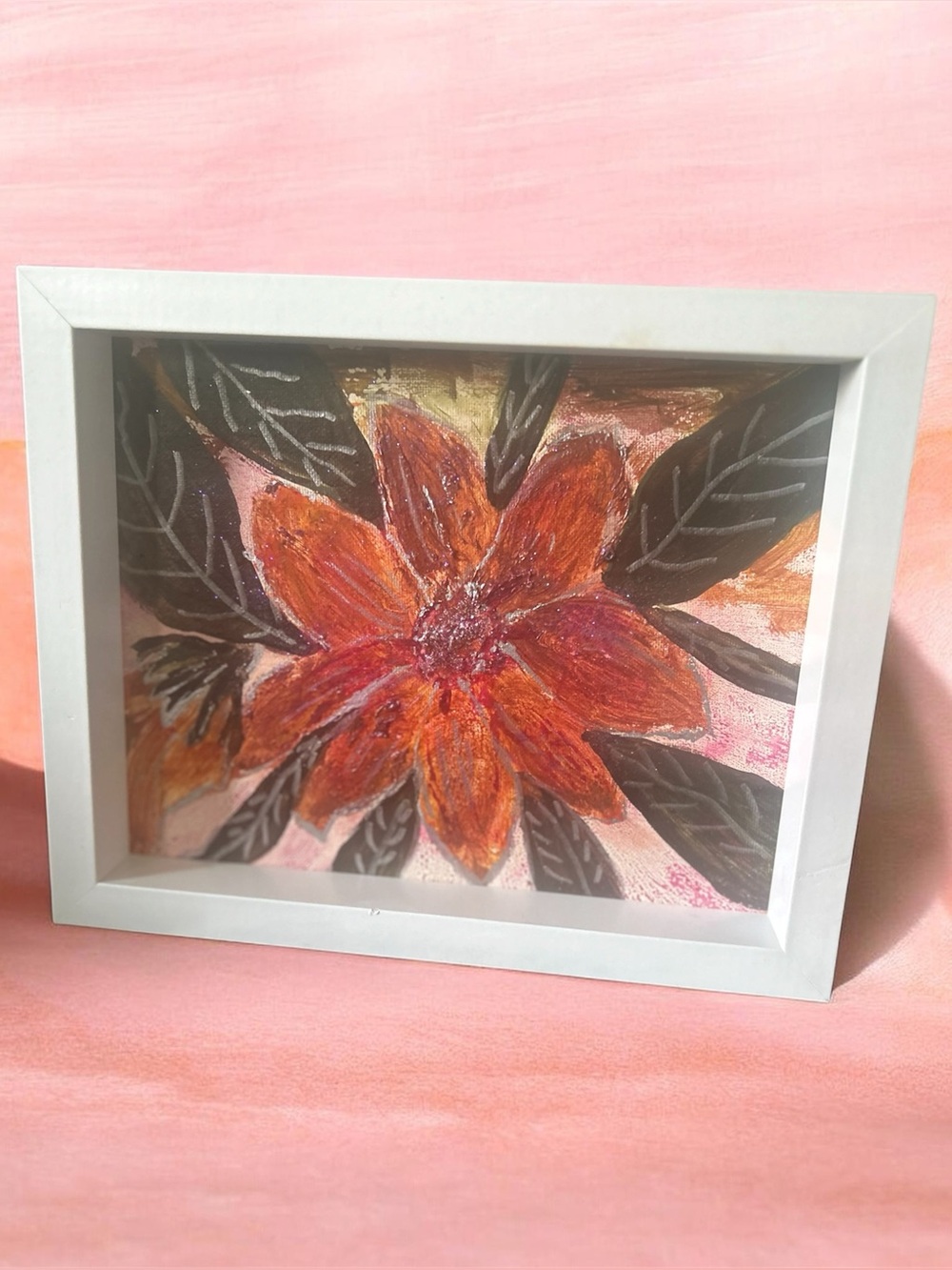Hand-Painted Orange Floral Wall Art